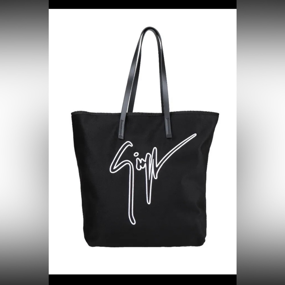 NWT! Giuseppe Zanotti black Logo flannel tote handbag